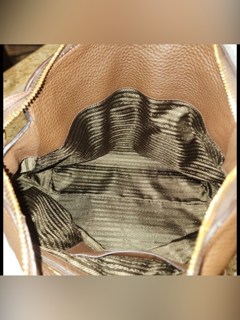 Large Prada Vitello Daino Brown Pebbled Leather Shoulder Bag Gold Hardware - Picture 9 of 12